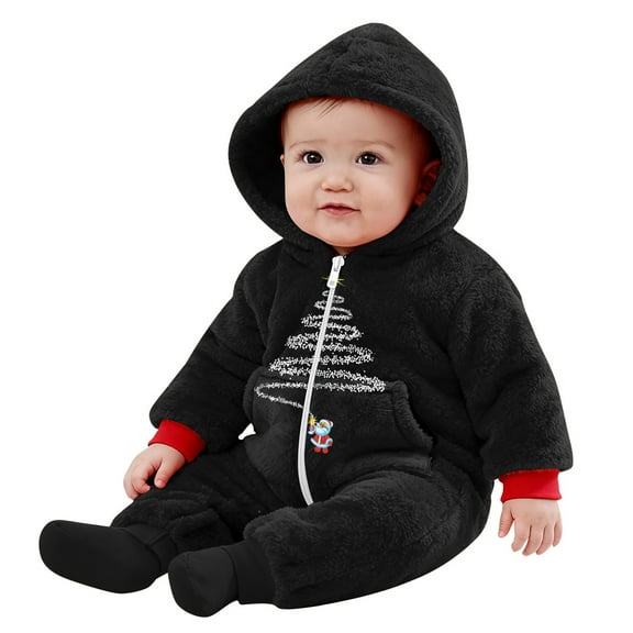 Rhuody Boy Onesies 9-12 Months Long Sleeve Bodysuit Full Infant Winter Wear With Hood For Warm Romper Jumpsuit Outfit Casial Simple Wear Black