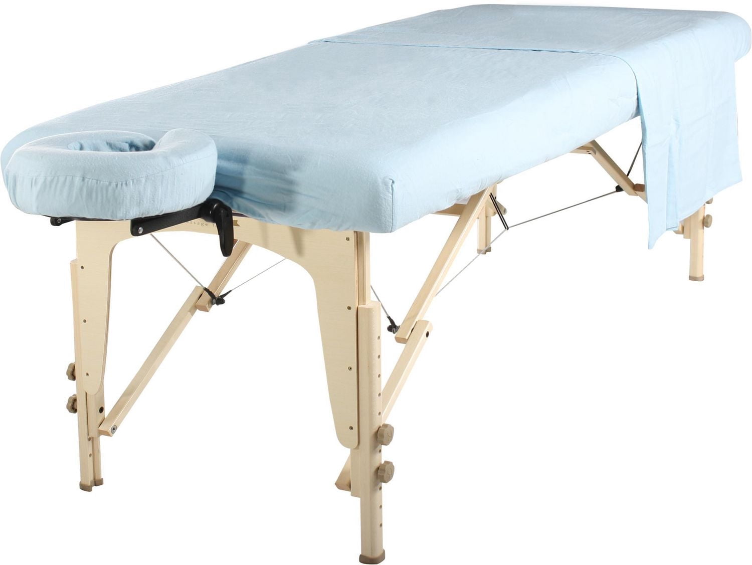 Set de 3 pièces de drap en flanelle de coton Master Massage comprenant un drap plat, un drap housse et un protège visage - BLEU