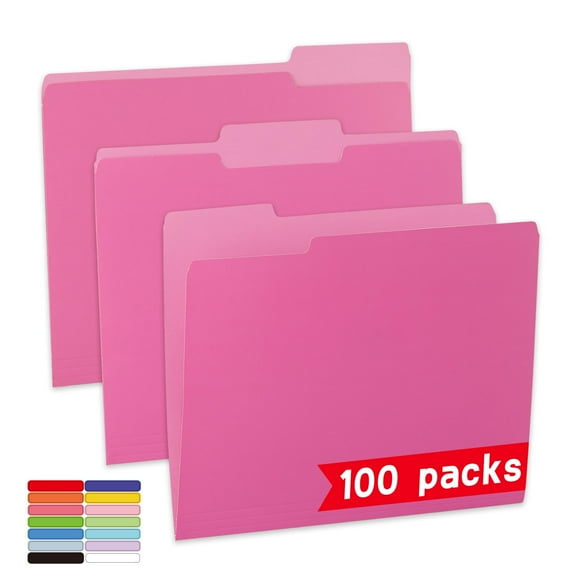 Carpetas de archivos VZCPYTPM con pestañas cortadas de 1/3, tamaño carta, rosa, 100
