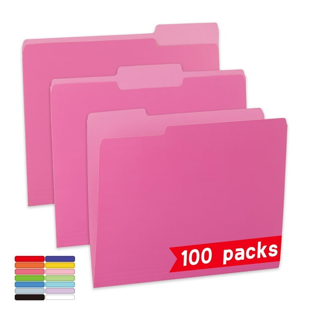 Carpetas de archivos VZCPYTPM con pestañas cortadas de 1/3, tamaño carta, rosa, 100