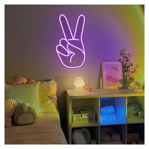 Letrero De Neón Mano La Victoria, Ideal Para Habitación Infantil, Club, Bistró, Fiesta, Decoración Pared, Regulable, 40cmx24cm