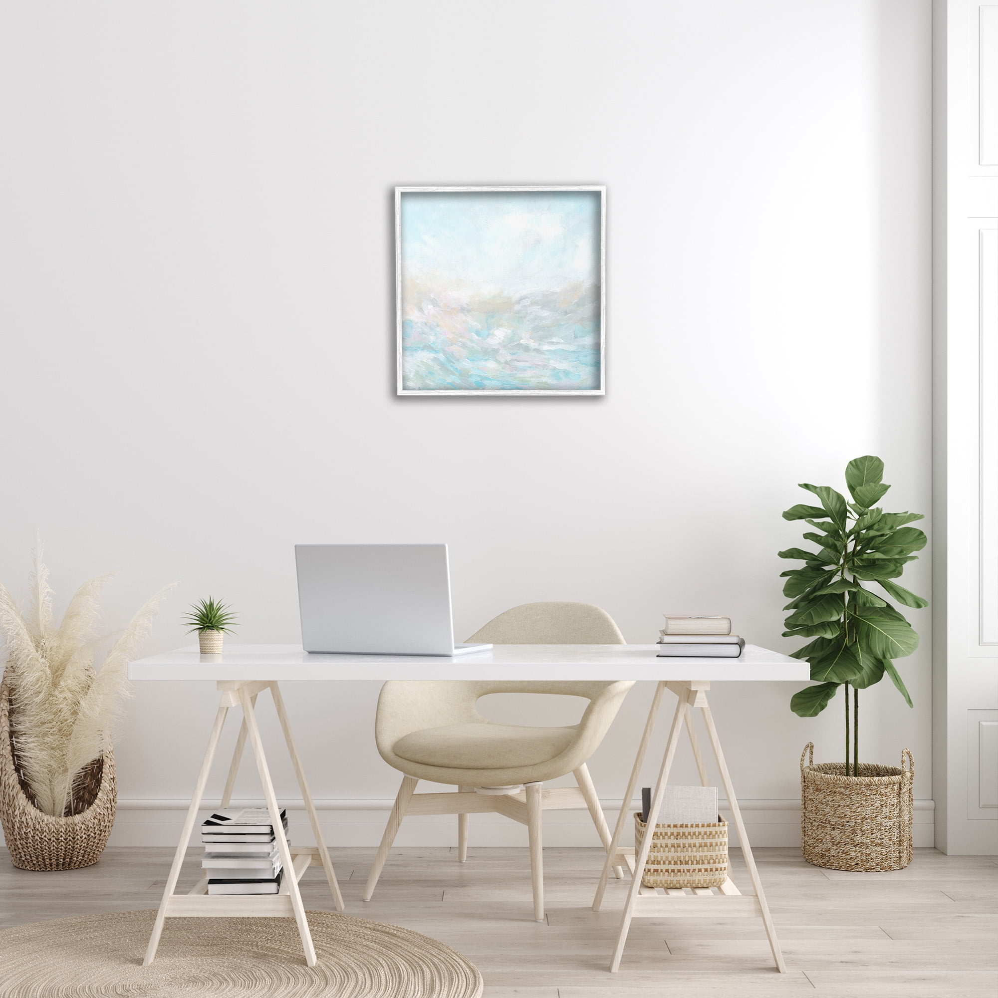 Stupell Industries Blue Abstract Waves Abstract Painting White Framed Art Print Wall Art, 24 x 24