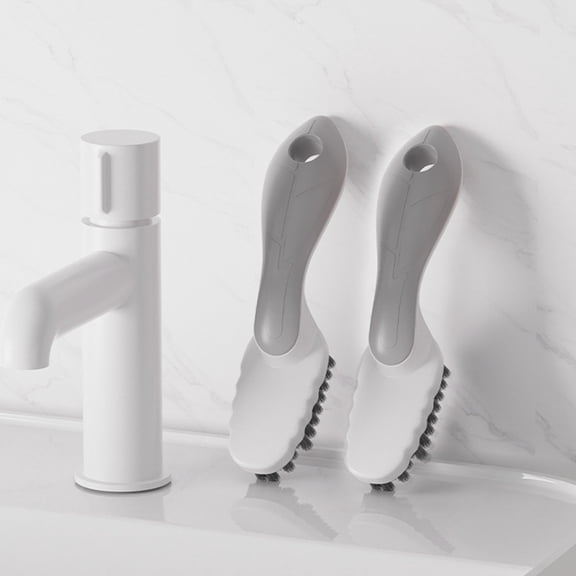 Long Handle Shoe and Laundry Cleaning Brush with Soft Bristles, Gentle on Shoes and Clothes, U-Shaped Head for Multi-Angle Cleaning, Gray and Orange Household Brush, 1 Piece