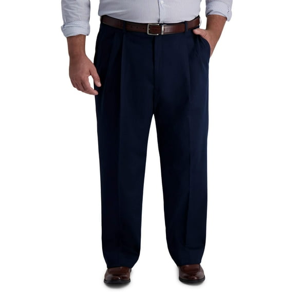 Haggar Pantalon pour Homme B&T Sans Repassage Kaki Premium Coupe Classique devant Plissé Taille Extensible