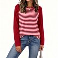 thumbnail image 4 of VBVC Women's Striped Raglan Sleeve Long Sleeve Top , Ladies' Color Block Crew Neck Shirt , Casual Baseball Tee Pullover For Women, S-2XL, 4 of 6