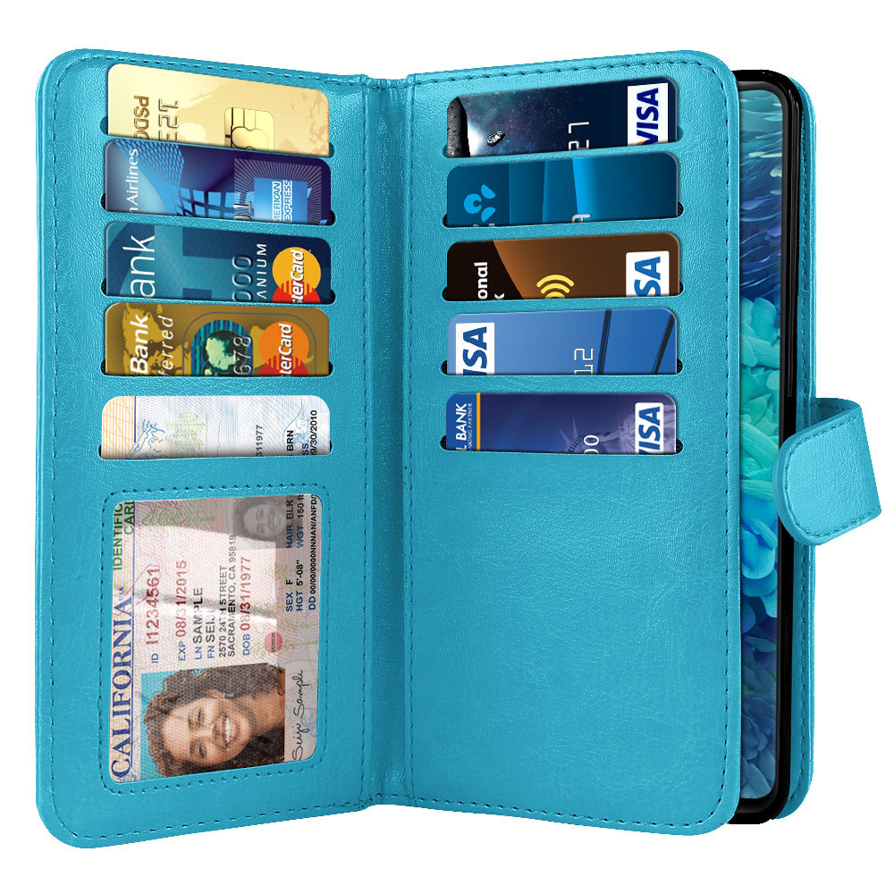 WIRESTER ID Card Slots Snap Button Strap Double Flap Wallet Case for Samsung Galaxy S20 FE 6.5" 2020 (NOT FIT Samsung Galaxy S20 6.2" 2020/Galaxy S20+ Plus 6.7" 2020/S20 Ultra 6.9" 2020), New Teal - image 1 of 7