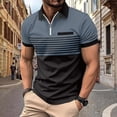 thumbnail image 2 of Zekutng Men's T-Shirts Striped Color-Blocked Short-Sleeve Shirt with Pockets, Zipper, and Lapel,Sizes S-3XL, 2 of 3