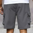 thumbnail image 6 of Men's Summer Plus Size Short Pants Summer Fashion Size XXL Solid Color Elastic Waist Athletic Casual Pants Gray Color Multi Pocket Loose Workwear Knee Length Sport Cargo Shorts, 6 of 7