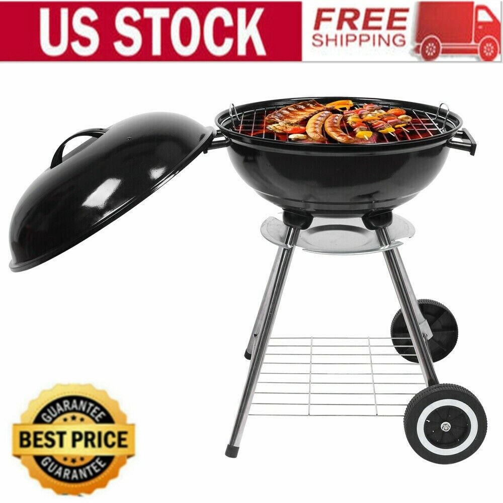 Goorabbit BBQ Smoker,Small Charcoal Grill, Charcoal BBQ Grill Charcoal with 2 Wheels, Outdoor BBQ Grill Charcoal with Ventilation & Metal Griddle, 18" Dia x 23.6" H Grill Outdoor Cooking,Black - image 4 of 14