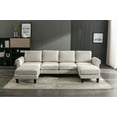 thumbnail image 1 of Convertible Sectional Sofa Couch with Chaise Lounge & Ottoman, Modern U-Shaped Tufted Upholstered Sectional Sofa Set with Scroll Armrests and Wood Legs, 5-Seater Accent Sofa for Living Room, Beige, 1 of 7