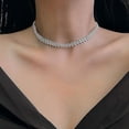 thumbnail image 4 of Gargantilla con diamantes de imitación, collares con hileras de diamantes plateados, collar de cristal brillante, joyería de cadena, accesorios minimalistas para fiestas y bailes para mujeres y niñas, 4 of 5