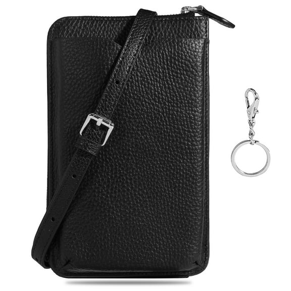 Ueasy Women's Leather Crossbody Phone Bag - Slim, Large Capacity with Adjustable Strap & Card Slots (Black)