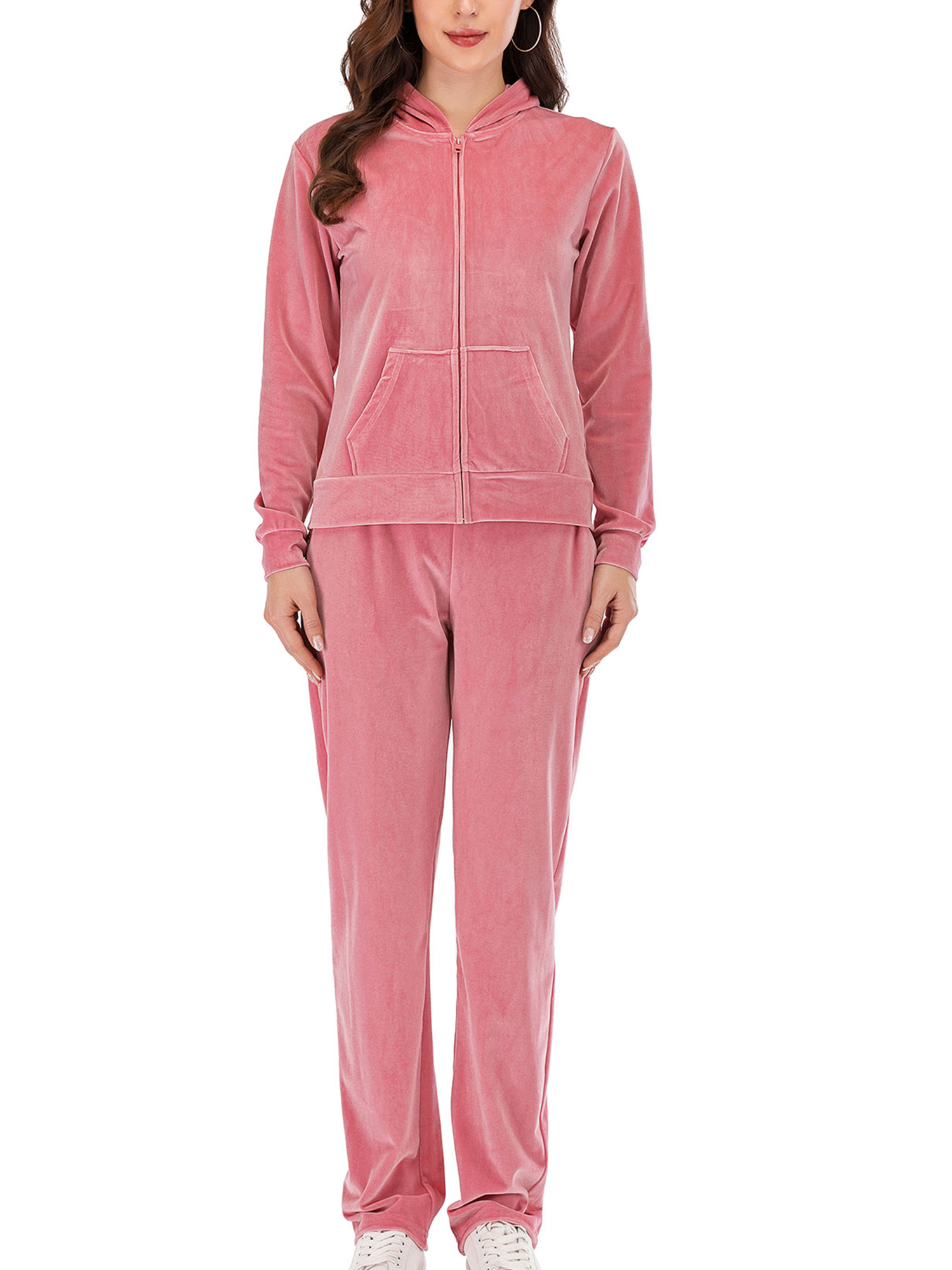 SAYFUT - Plus Size Velour Sweatsuits for Women Two Piece Tracksuit Long Sleeve Solid Velour 