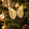 thumbnail image 3 of Set of 3 Christmas Butterfly Clip Mesh Gauze Hanging Ornament, for Tree Decoration Holiday Festival Home Display Gold, 3 of 3