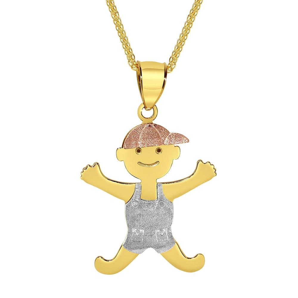 Dimaya Fine Jewelry 14K TriTone Gold Mother's Little Boy Pendant with 22" Chain Necklace