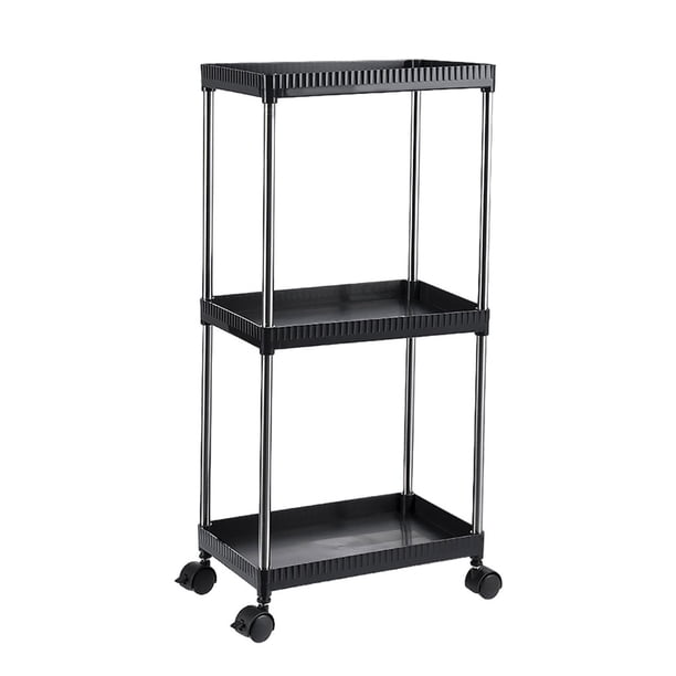 Naiovety Carrito para refrigerios negro con ruedas, desmontable y fácil de estrechar esquinas, como cocinas, estante de 3 niveles Almacenamiento y organización del hogar Negro