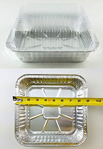#1100P 9" Square Disposable Aluminum Foil Cake Pan w/ Plastic Dome Lid 