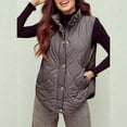 thumbnail image 6 of VISALY Women's Button Down Zip Up Jacket Vest Cropped Puffer Vest Women Lightweight Quilted Stand Collar Sleeveless Jackets Fall Winter Coat Grey M, 6 of 6