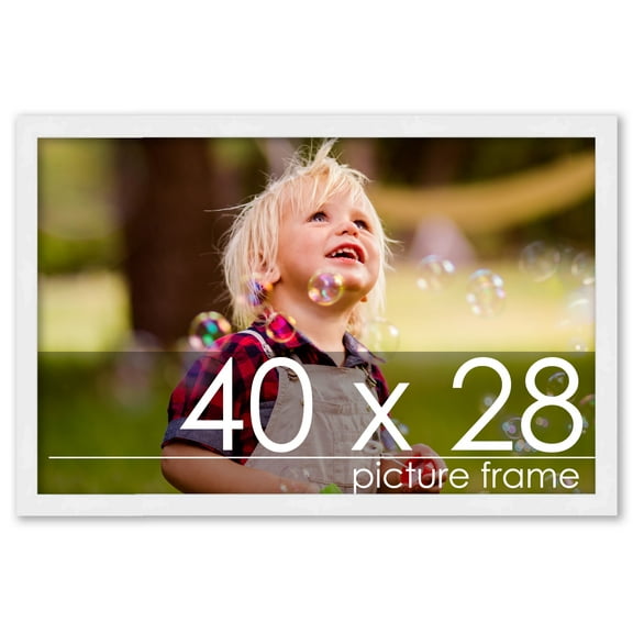 40x28 White Wood Picture Frame - UV Acrylic, Foam Board Backing, Hanging Hardware