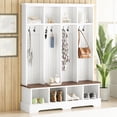 thumbnail image 2 of Cterwk 76.7"H Coat Rack with 8 Hooks, Entryway Bench with Open Shelf, 3-in-1 Hall Tree for Living Room, White, 2 of 9