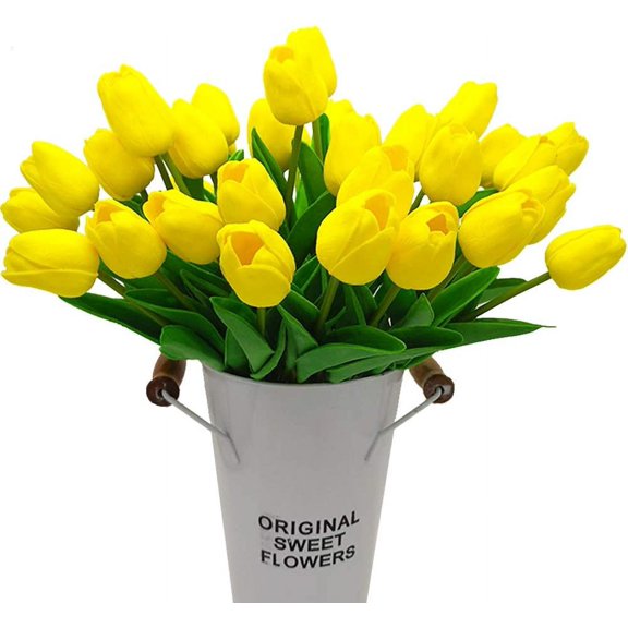 20PCS Artificial Tulips Flowers,Real Touch Tulips Fake PU Plant Great for Wedding Party Home Room Decoration (Orange)