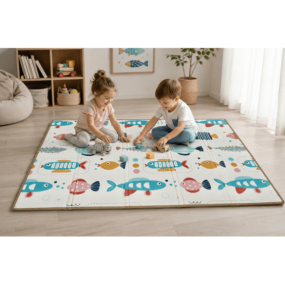 Baby Play Mat 59"*79" Foldable Foam double side play options Baby Play Mat for Floor Reversible Waterproof Playmats for Babies Boy and Toddlers Infants Edge protected Crawling Mat for Indoor&Outdo