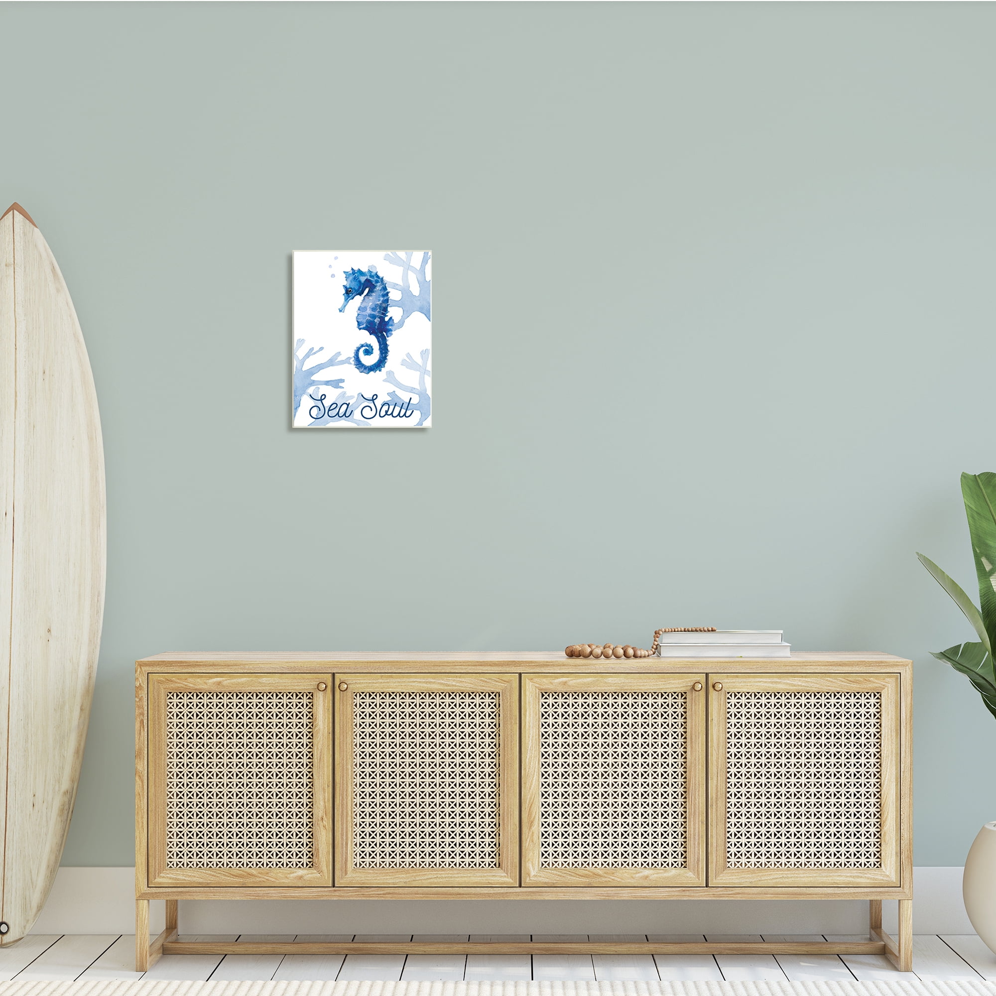Sea Soul Sentiment Tranquil Blue Seahorse Ocean Coral 13 in x 19 in Framed Painting Art Print, by Stupell Home Décor