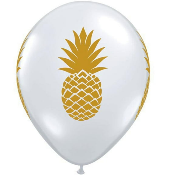 Pineapple Luxe Luau Summer Party Standard 11" Latex Balloons, 6 CT, Gold Clear