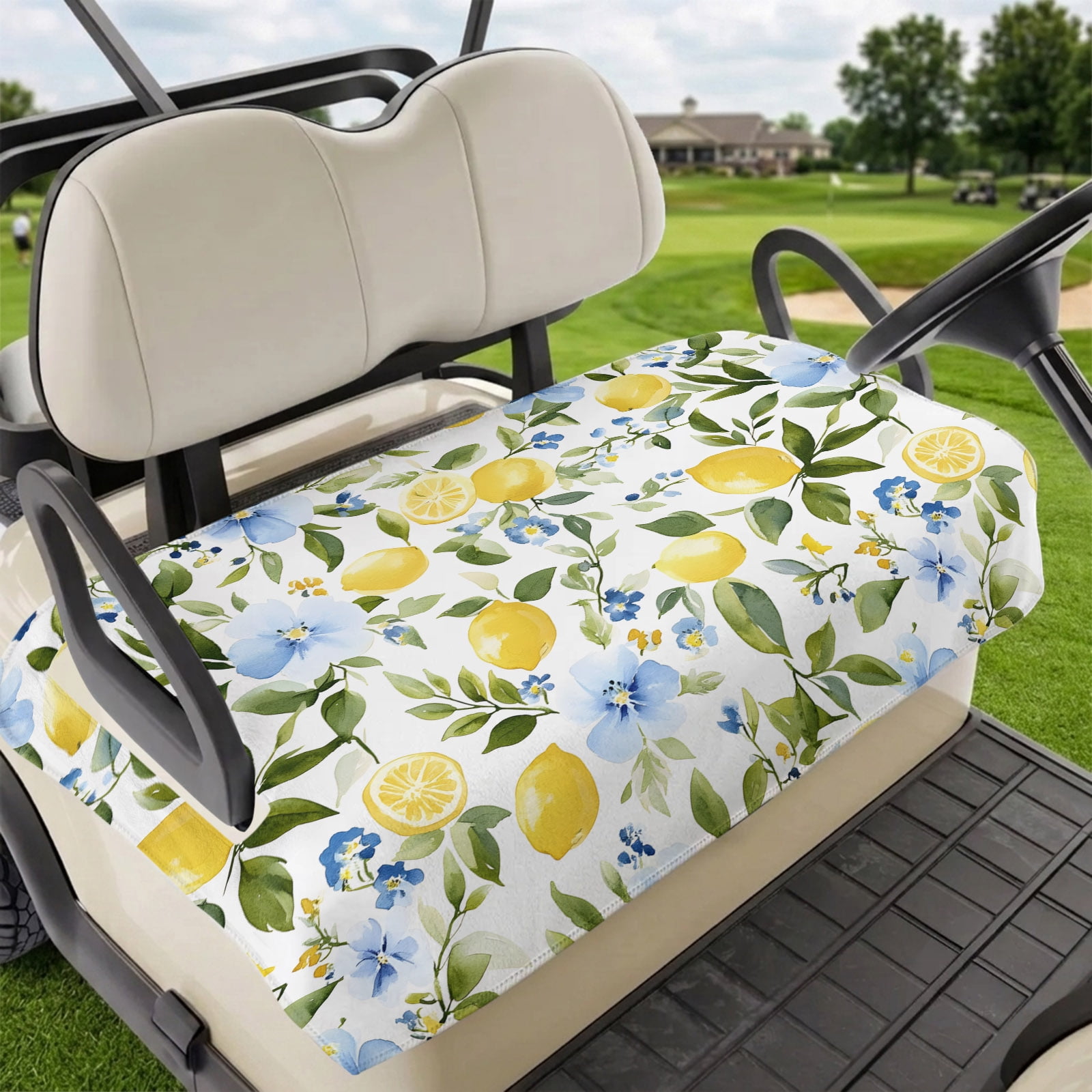 Golf Cart Seat Covers for 2 Seater Eucalyptus Lemon Microfiber Cart Seat Towel Blanket Sage Green Leaf Blue Flower Fruit Absorbent Breathable Non Slip Bench Seats Protector for Golf Course 51 x31