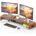 thumbnail image 1 of BONTEC Dual Monitor Stand Riser with Smartphone Holder, Adjustable Length & Swivel Angle, Ergonomic Wooden Desktop Organizer for PC Monitor, Laptop, Printer, Large Storage, White, 1 of 9