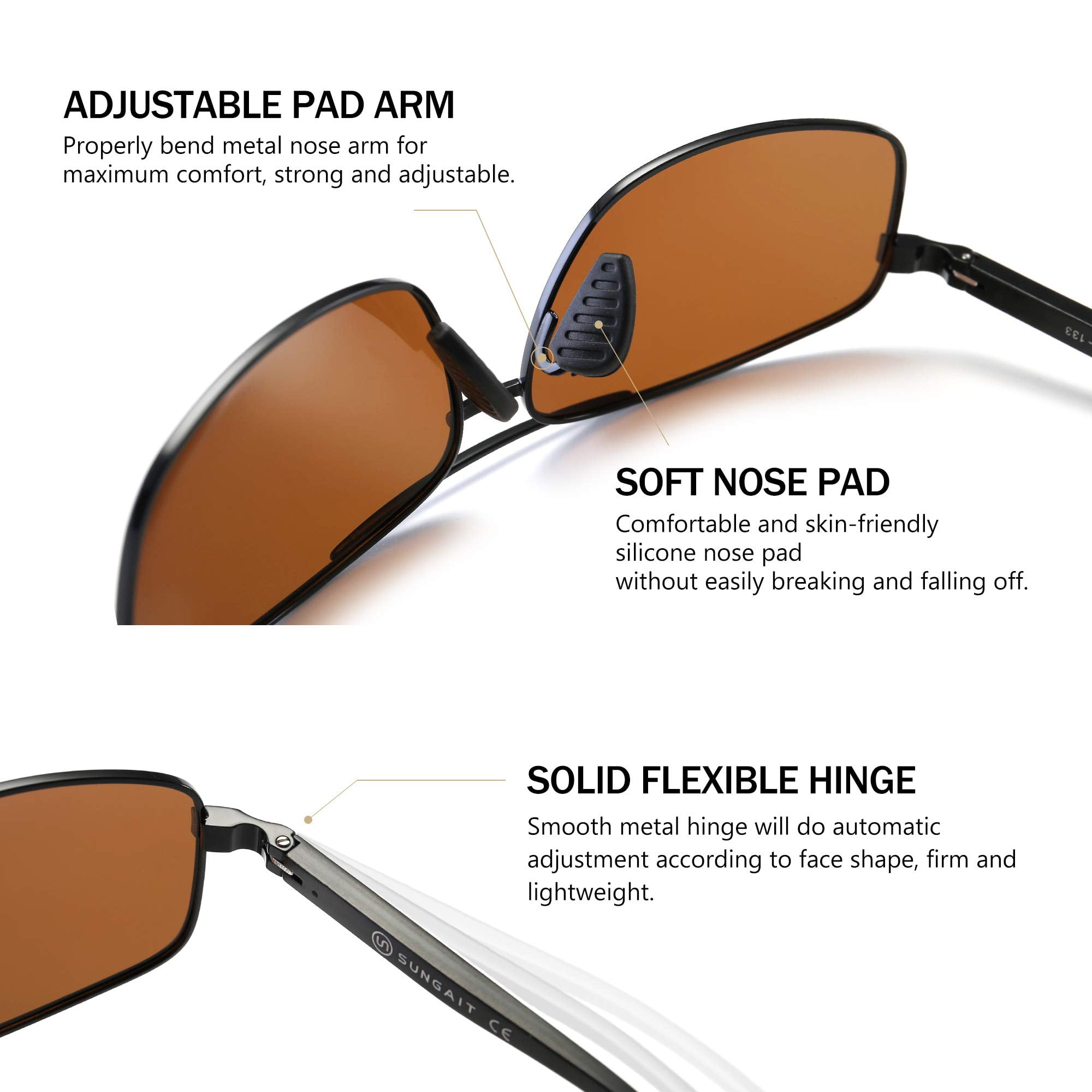 SUNGAIT Polarized Mens Sunglasses Durable Metal Frame For Fishing Driving Golf