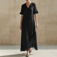 thumbnail image 2 of YuXingFu Boho Dresses for Women Maxi V-Neck Plus Size Womens Dress 1/4 Sleeve Solid Color Long Casual Summer Black S, 2 of 7
