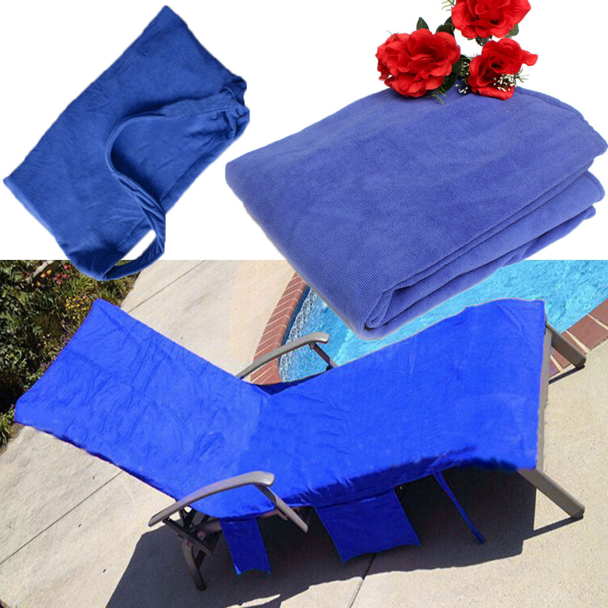 Quick Drying Beach Lounge Chair Cover Towel Bag Sun Lounger Mate Holiday Garden 