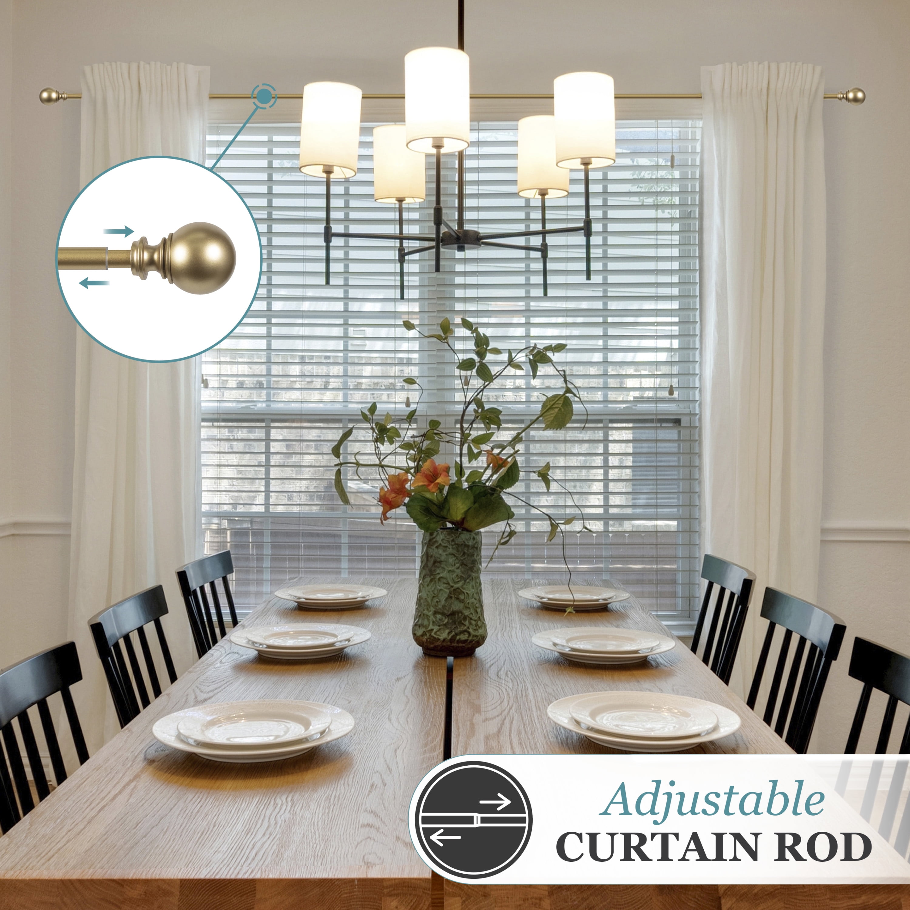 Fast Fit 5/8" Gold Adjustable Curtain Rod, 25-60"
