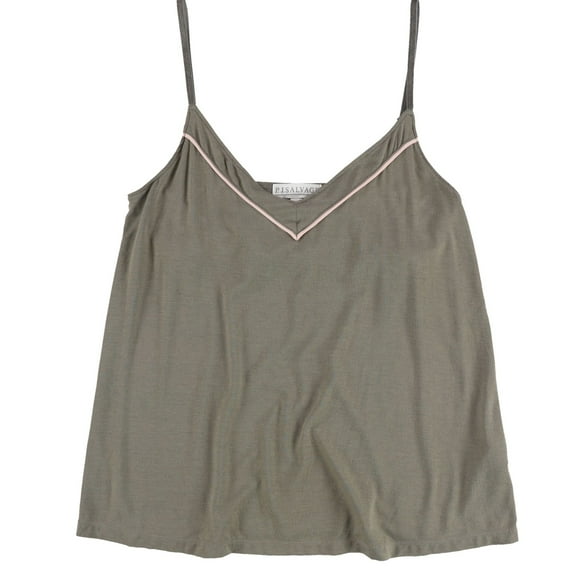 P.J. Salvage Womens Piping V-Neck Pajama Sleep Cami Tank Top, Brown, Medium