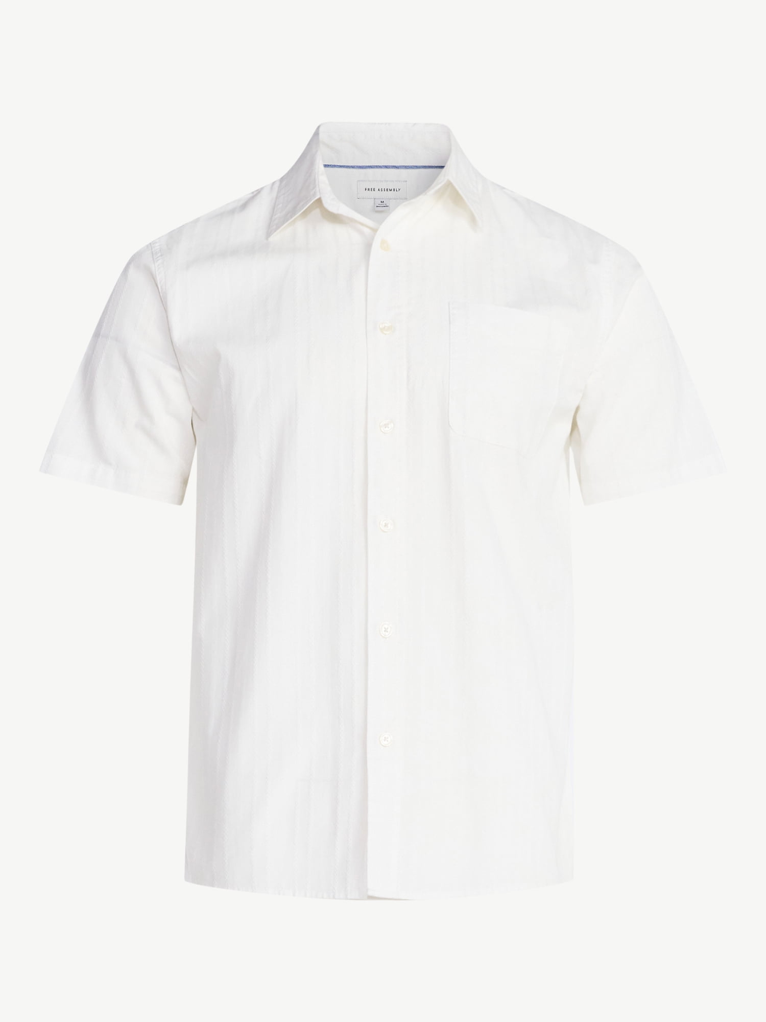 Free Assembly Men's Cotton Dobby Button Front Shirt with Short Sleeves, Sizes S-3XL