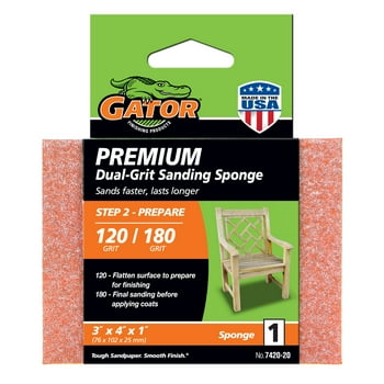 Gator 3-Inch x 4-Inch Premium Dual Sided Sanding Sponge Block 120/180 Grit 1-Pack, 7420-20