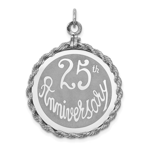 Sterling Silver 25th Anniversary Pendant Necklace for Women or Unisex with Disc, Twisted Rope Edge, Sentimental Jewelry for Wedding Milestone or Lasting Love Symbol