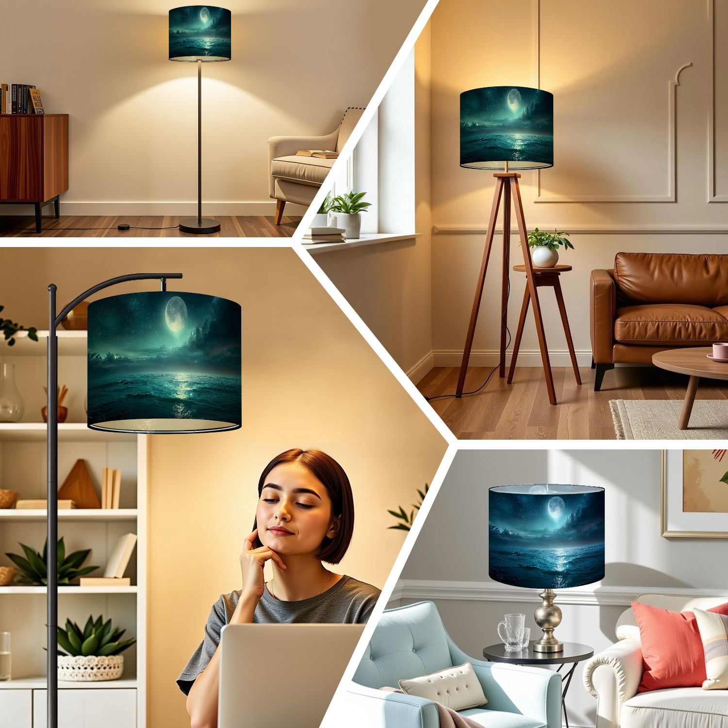 Linen Drum Lampshades Moon Sea Magic Night Underwater Scene 13"x13"x10" Light Shade for Table Lamps Floor Lamp Shades Lampshade Replacement Assembly Required