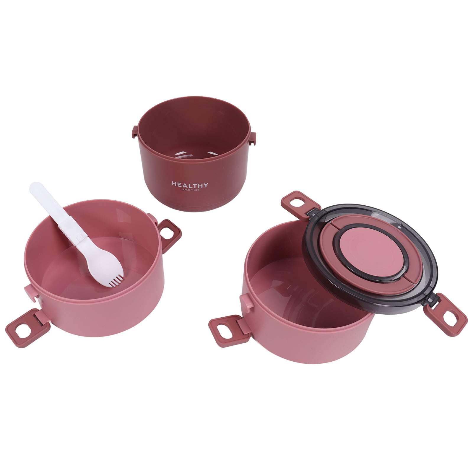 NFTIGB 2200ml Three Layer Stackable Round Bento Lunch Box Portable Thermal Food Container, Red