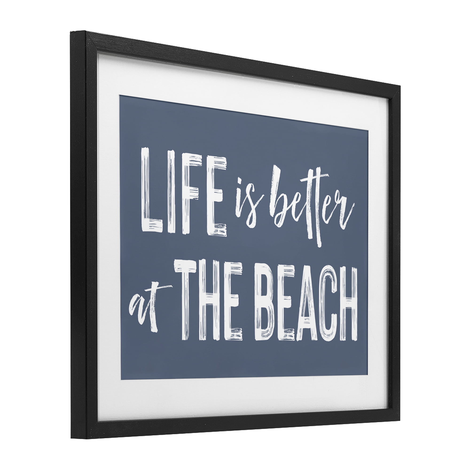 Life Better At Beach Blue Black Framed Print Under Glass, design by Lettered and Lined
