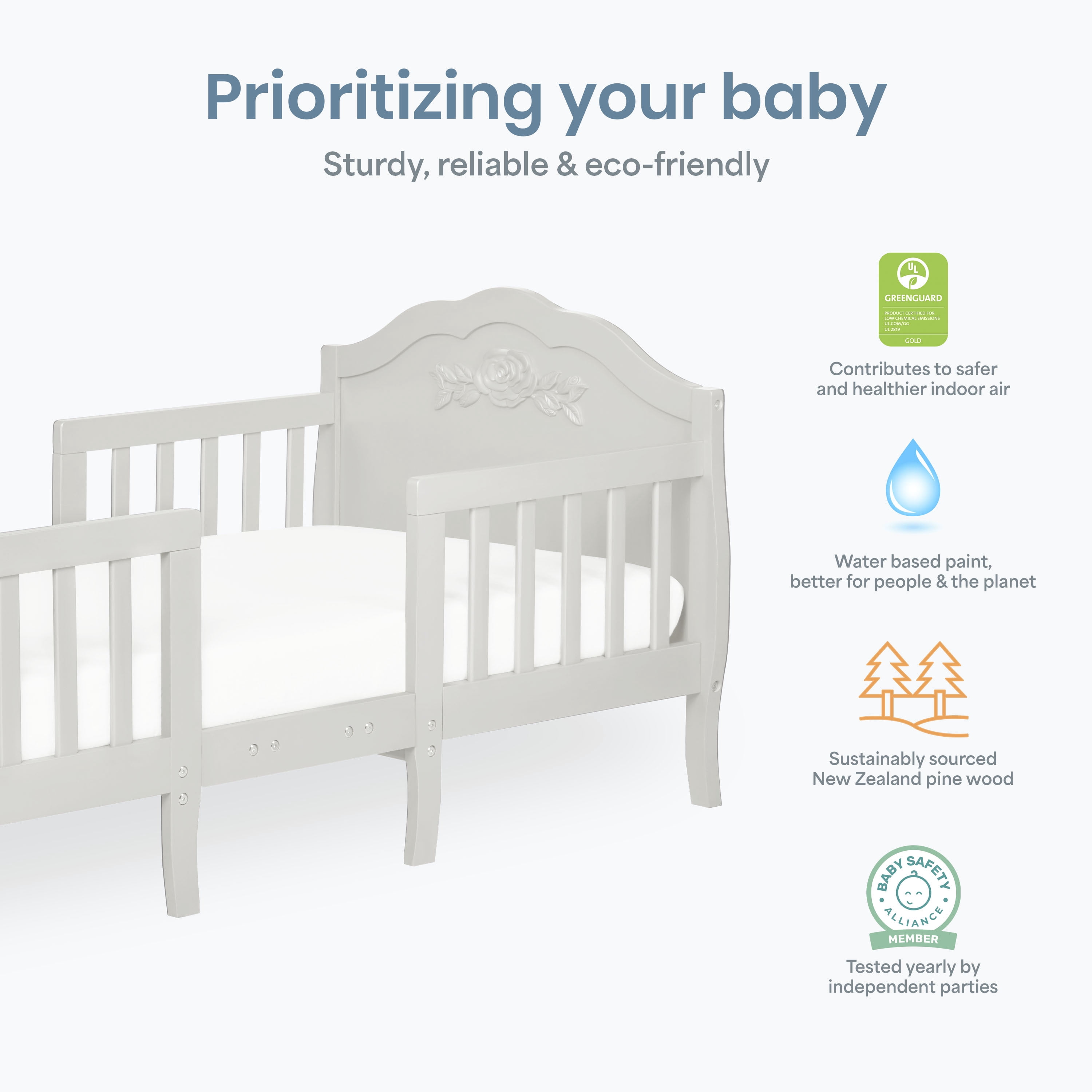 Dream On Me Rose 3-in-1 Convertible Toddler Bed, Greenguard Gold and JPMA Certified, Platinum