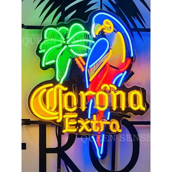 Queen Sense 20"x16" Coronas Extra Parrot Neon Sign HD Vivid Printing Handmade Artwork Neon Light 120CEPYVVD