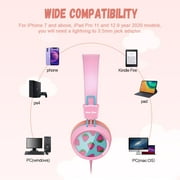 NewBee Kids Headphones with Microphone, HD Stereo, Safe Volume Limit 85dB/94dB, Eco-Friendly, Foldable, Adjustable Headband, 3.5mm Jack for Girls/PC/Mac/Tablet (Pink)