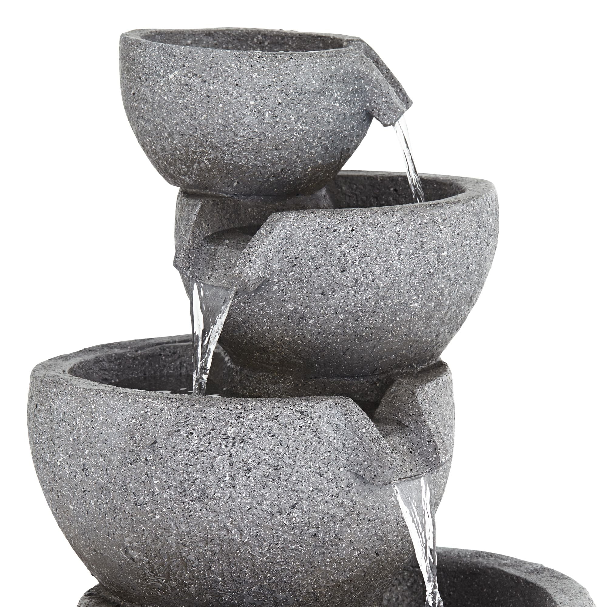 Four Bowls 32" High Large Zen Modern Indoor Outdoor Decor Gray Faux Stone Floor Fountain Light LED Cascading