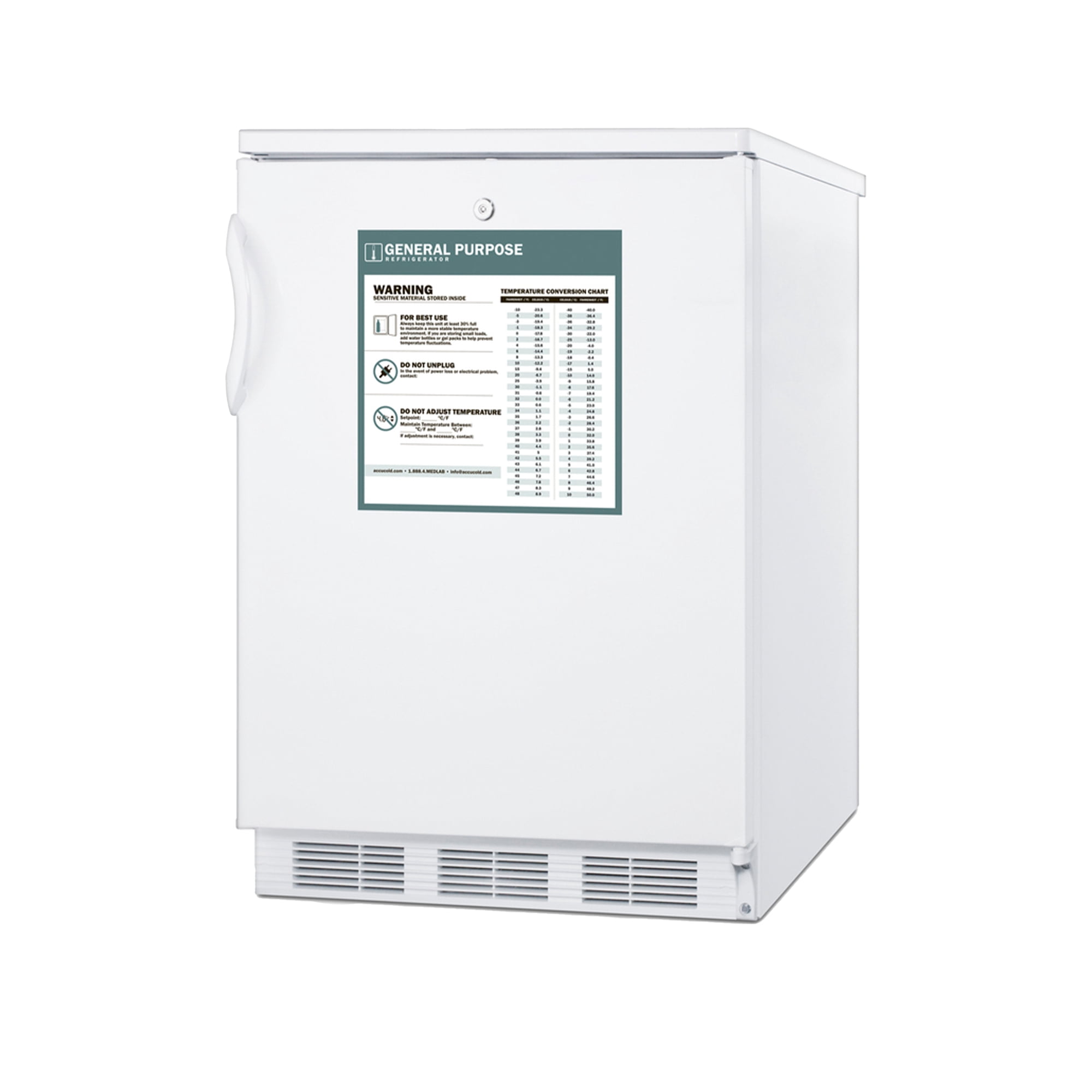 Accucold 24 Inch Refrigerator, 5.5 cu.ft., Undercounter, Commercial, General Purpose Medical, White - FF7LWGPC