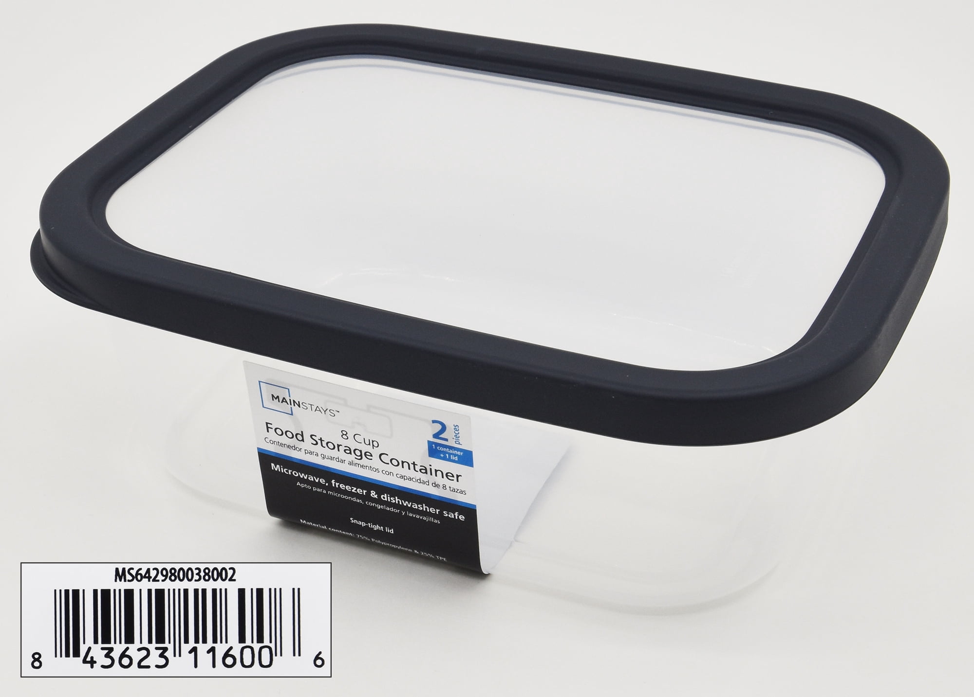 (2 pack) Mainstays Plastic Durable Gray Food Storage Container 8 Cup 2 Count