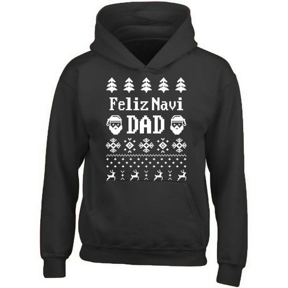 Feliz Navi Dad Printed Black Hoodie Unisex Christmas Sweater Small