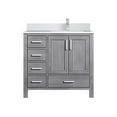 thumbnail image 3 of Jacques 36 in. W Right Offset Distressed Grey Bath Vanity, White Quartz Top, & Faucet Set, 3 of 9