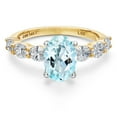 thumbnail image 3 of Gem Stone King 14K Two Tone Gold Sky Blue Topaz and Lab Grown Diamond Engagement Ring for Women | 2.90 Cttw | Oval 9X7MM | Gemstone November Birthstone | Size 5, 3 of 6